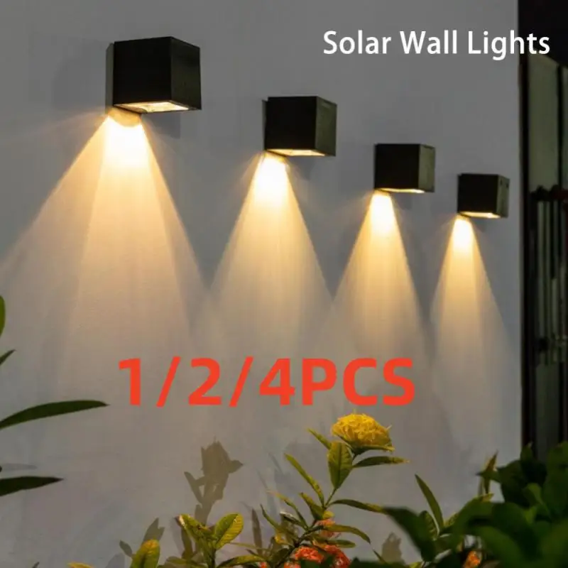2/4PCS LED Sončno Svetlobo na Prostem Vrt Kvadratnih Stenske Svetilke sončna Svetloba Senzor Nepremočljiva Dvorišče Dvorišče Balkon Ograja, Dekoracija Žarnice0