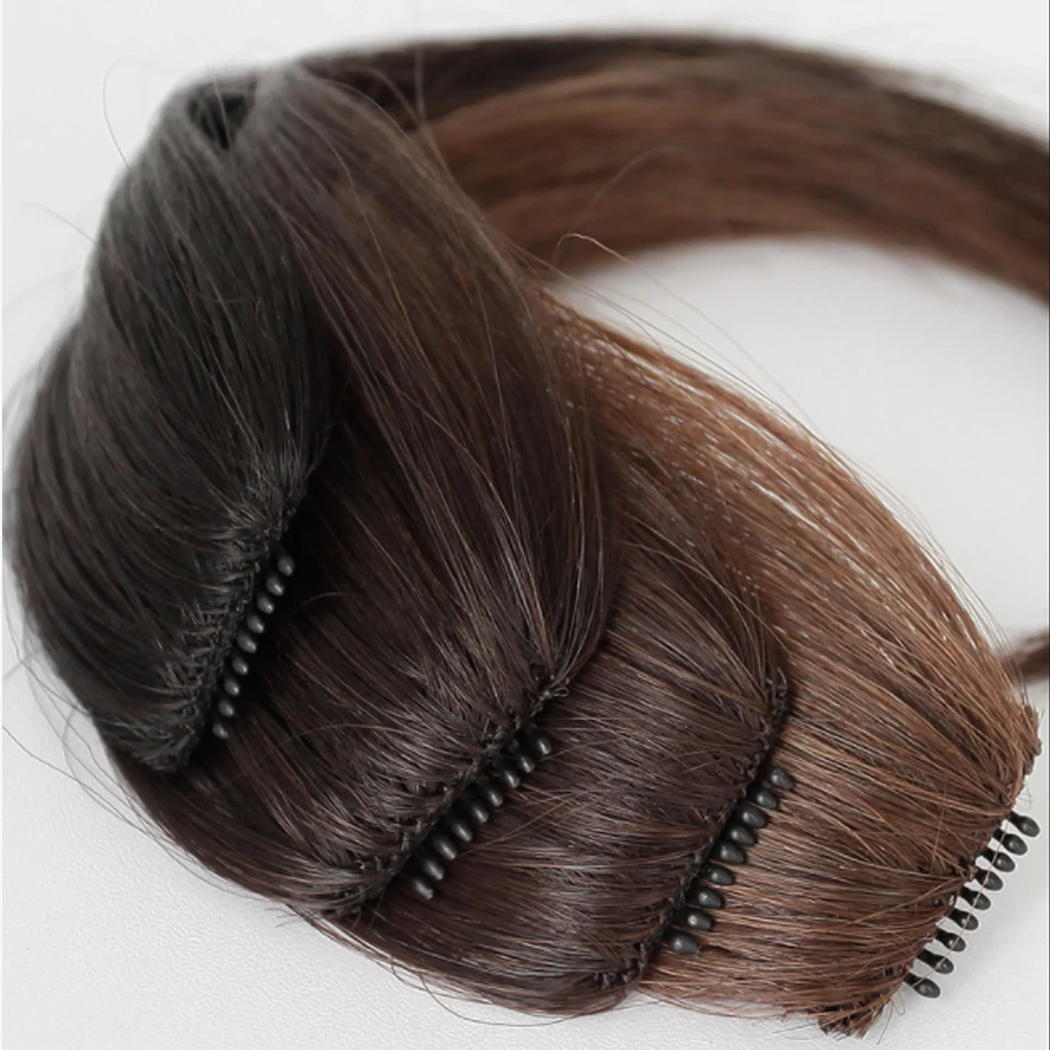 Šiška lasuljo Sintetičnih Fring Šiška lase razširitve za ženske Srednji Del Dveh Straneh Bang Hairpiece Posnetek V Razširitev nevidno lase1
