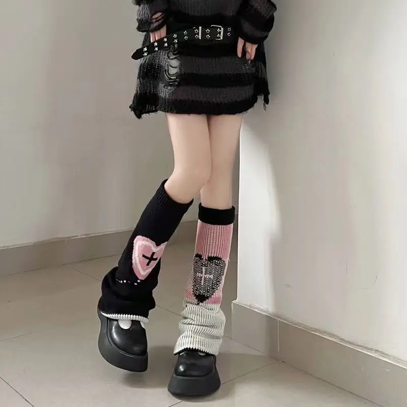 Kawaii Noge Toplejše Y2k Japonski Punk Ulične Križ Boot Zajema Dve Strani Obrabe Pletene Dolge Nogavice Ženske Harajuku Gothic Nogavice1