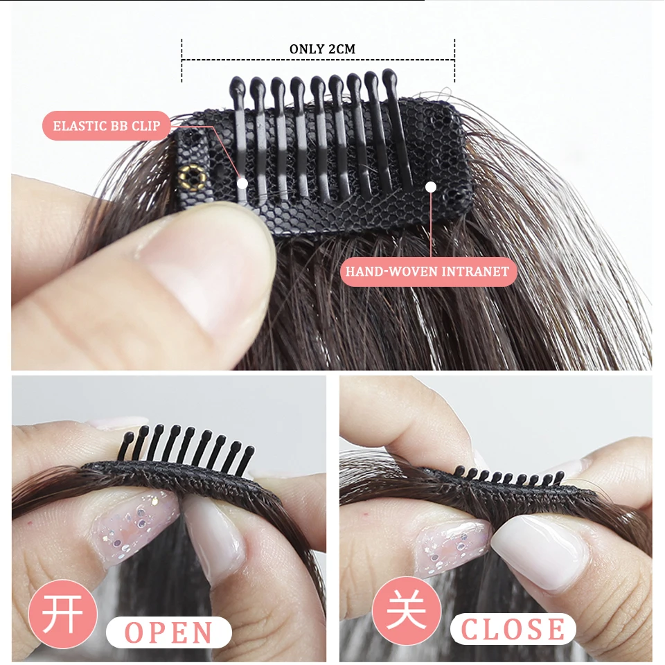 Šiška lasuljo Sintetičnih Fring Šiška lase razširitve za ženske Srednji Del Dveh Straneh Bang Hairpiece Posnetek V Razširitev nevidno lase5