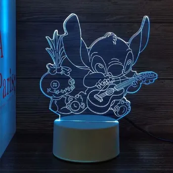 Stitch Noč Lahka 3D Led 7 Barvni Šiv namizne Svetilke za Božič Šiv Darila otroška Soba Dekoracijo Počitnice Darila