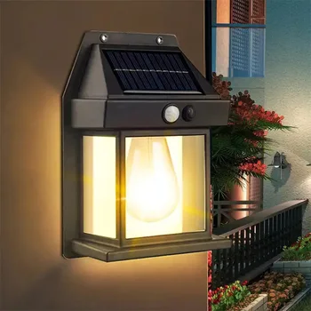 Sončne Luči na Prostem Retro Volframove Žarnice Stenska Svetilka Solar Powered LED Zunanja Razsvetljava w/sončna Svetloba Prowered Senzor Gibanja, Lučka