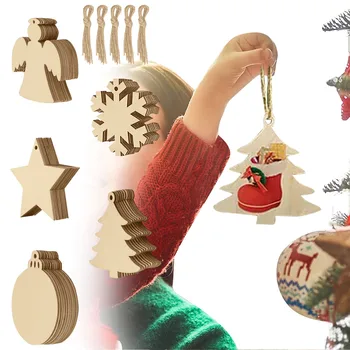 10 Kos 5 Stilov Lesene Rezine Obrti DIY Božično Drevo Okraski Okraski Božič Visi Plovila Za Počitnice Doma Stranka