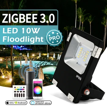 GLEDOPTO Zigbee 3.0 Smart LED Žaromet Prostem 10W Pro RGBCCT Vodotesen IP65 Rating Za Zunanja Vrtna Dekoracija Razsvetljava