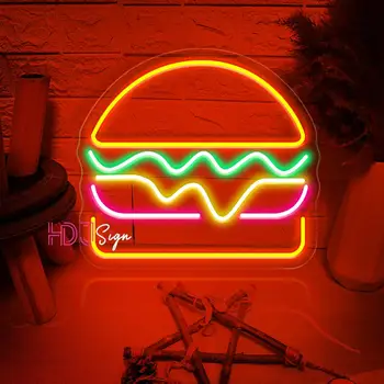 Hamburger LED Neon Znak Restavracija Menzi Fast Food Store Soba Dekor Steni Visi Neonskih Luči Odprite Prijavite Led Bar Cafe Pub Znak