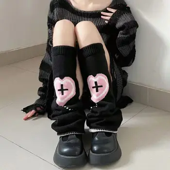 Kawaii Noge Toplejše Y2k Japonski Punk Ulične Križ Boot Zajema Dve Strani Obrabe Pletene Dolge Nogavice Ženske Harajuku Gothic Nogavice