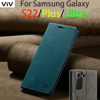 Za Samsung Galaxy S22 Ultra Plus Primeru Luksuznih Magnetni Flip Silikonski Mehko Usnje, Denarnice Pokrovček Za Samsung S 22 Plus Telefon Primerih