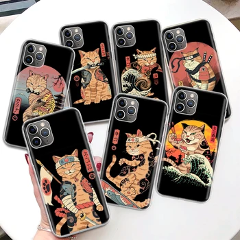 Ramen Suši Samurai Tatoo Mačka Coque Primeru Telefon Za iPhone 11 13 14 Pro Max 15 Ultra Mini 12 7 Plus 8 + X XR XS SE 6S 5S Apple