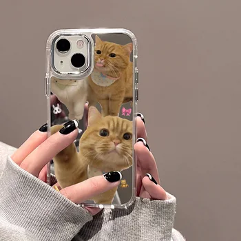 Korejski Luštna Mačka Mehko Ogledalo Primeru Telefon Za iPhone 11 Primeru iPhone 12 15 Pro Max 14 13 Pro XS XR X Lepo Shockproof Kritje Fundas 